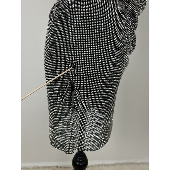 Rhinestone Chainmail Side Slit Sexy Mini Dress Silver & Black Party Size S/M - Picture 5 of 16
